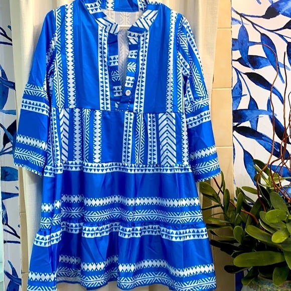Other - Women’s Blue & White Polyester Beach Coverup Dress